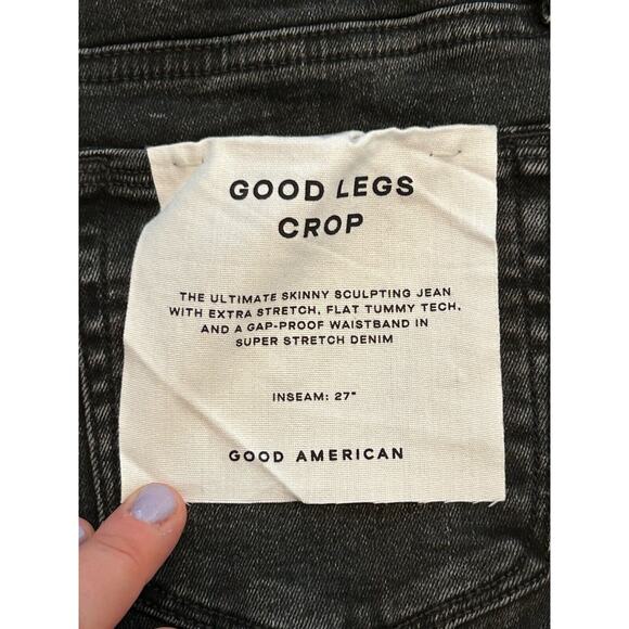 Good American Good Legs Crop Jean Womens 2/26 Black Button Fly Skinny Ankle Slit - Picture 8 of 8